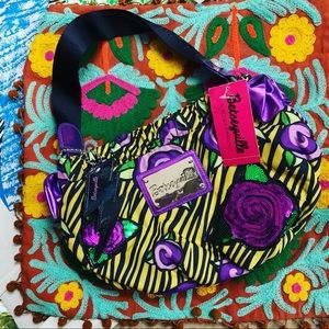 NWT Betsey Johnson Floral Punk Animal purple black  Purse Bag